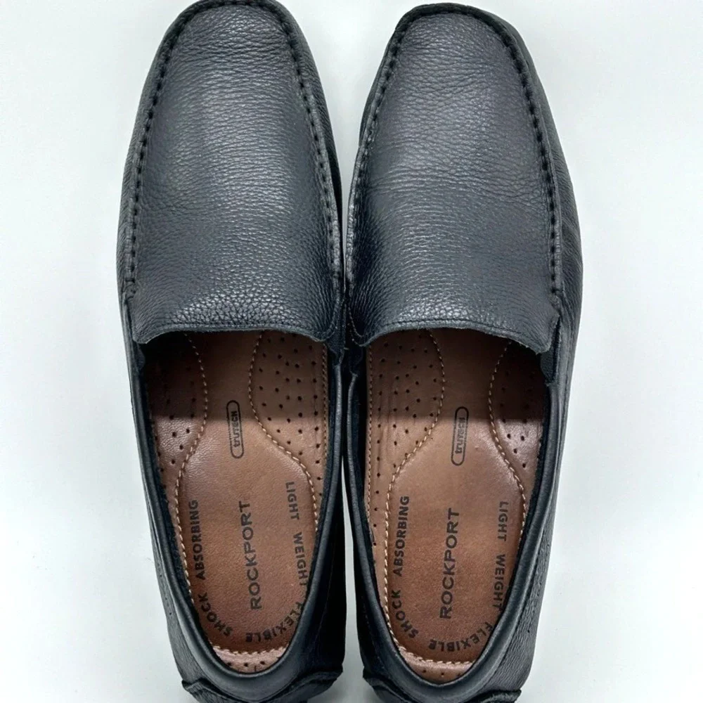 Rockport Men's Rhyder Venetian Loafer Shoes Black US 10.5 Tumble Leather Comfort